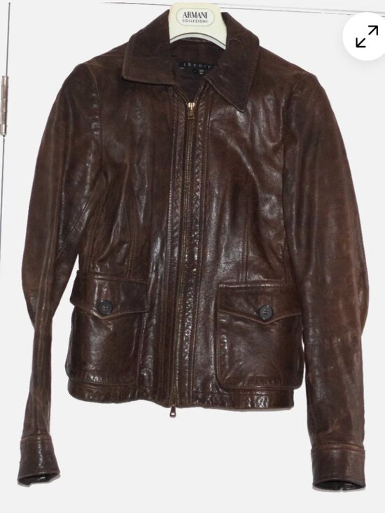 Theory Brown Leather  Bomber Women Jacket size 4 - Picture 2 of 16